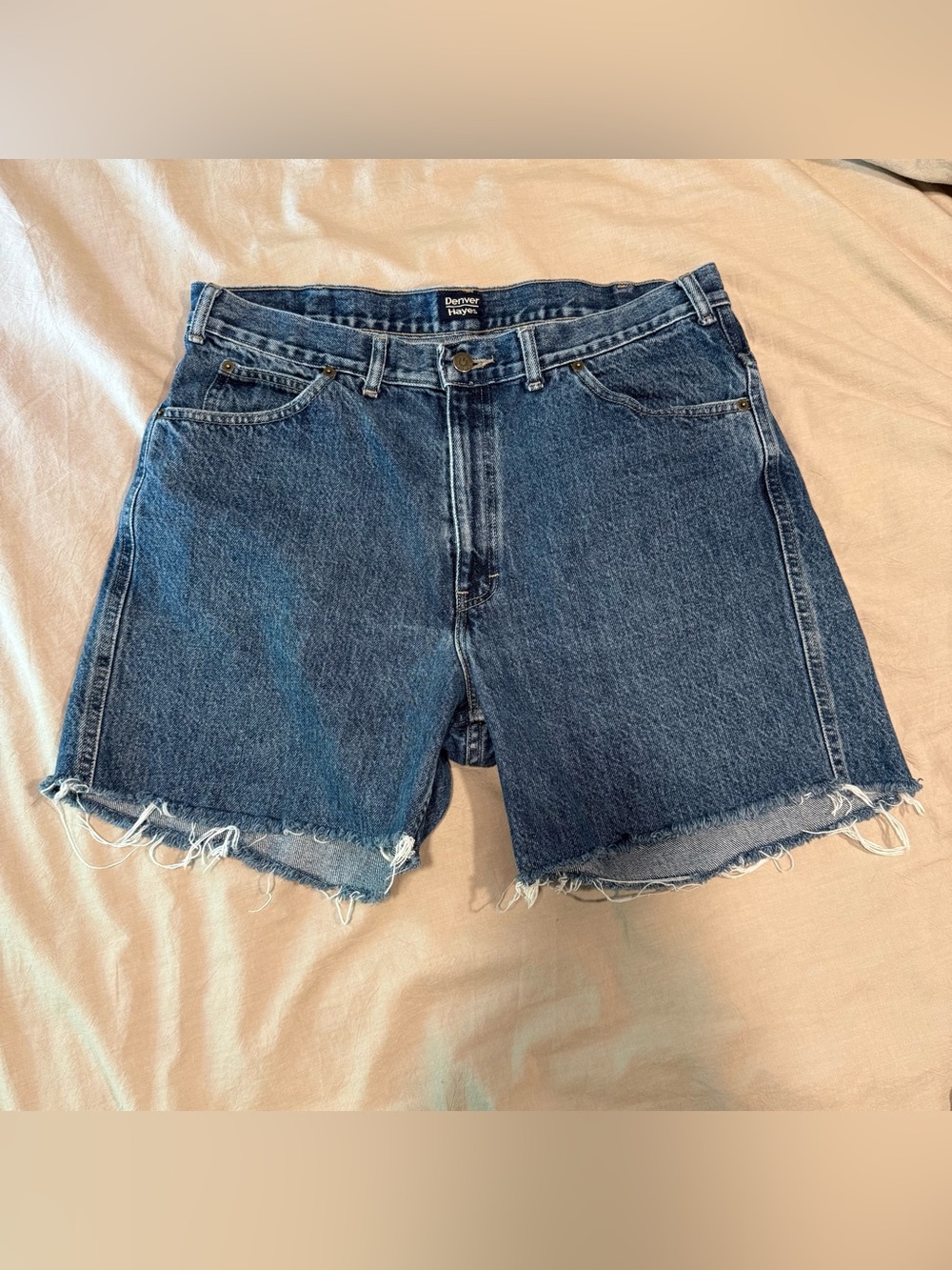 Vintage Denver Hayes Dark Blue Denim Shorts High Rise Cotton Size 36 Plus Size